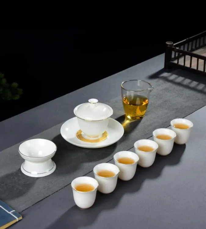 德化陶瓷羊脂玉瓷茶具套装盖碗茶杯防烫家用泡茶喝茶器具功夫茶具