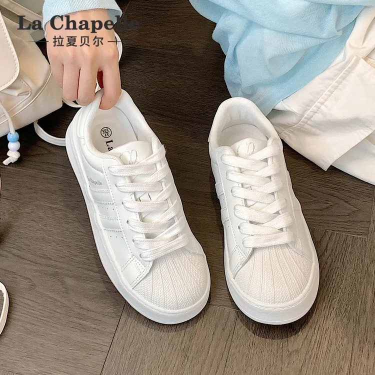 拉夏贝尔2025冬季新款女贝壳头小白鞋厚底透气休闲女鞋运动板鞋子