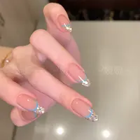 婉婉【蓝色细闪亮片】纯手工线条法式细闪亮片设计穿戴甲