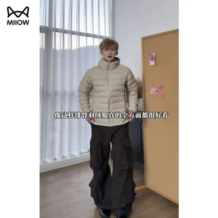 猫人美式潮牌90绒连帽轻薄排骨羽绒服女冬季保暖防寒情侣外套上衣