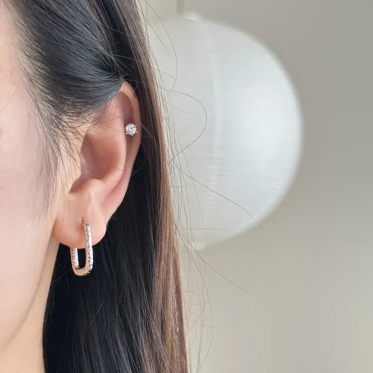 925银耳饰 原创设计简约百搭气质女捶打肌理感素圈耳环 3844