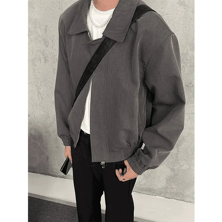 灰色短款行政夹克潮牌男款秋季痞帅高级感翻领外套cleanfit棒球服