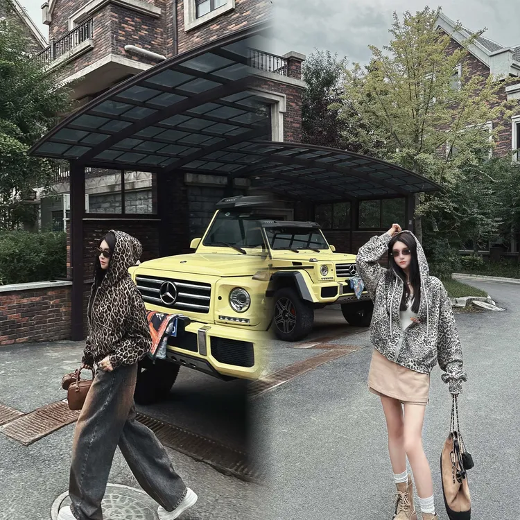 姗蔓深圳原版/169板栗可可~韩里韩气豹纹连帽夹克外套