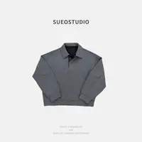 SUEO【弯刀袖·拼皮卫衣】松弛感 棉质混纺重磅慵懒风格廓形POLO卫衣