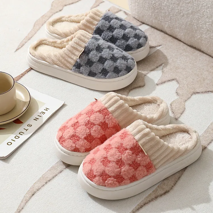 冬季外穿防滑毛毛拖鞋女踩屎感棉拖加厚保女男冬季时尚加绒棉拖鞋