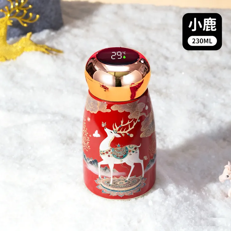 手绘喜庆风迷你显温316不锈钢保温杯抑菌高颜值女士专用泡茶水杯