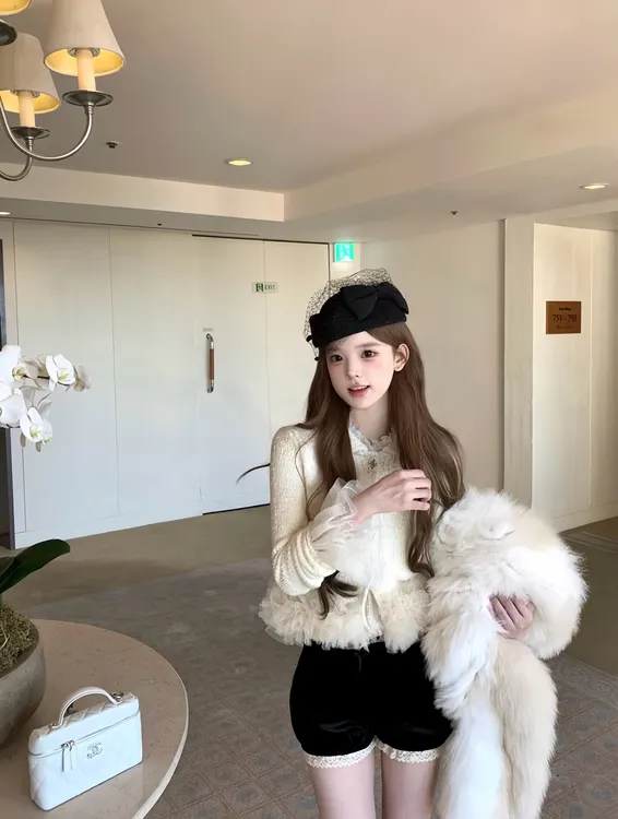 【月光雪落】秋冬纯欲千金风节日战袍温婉大方出游短裤开衫衬衫套装