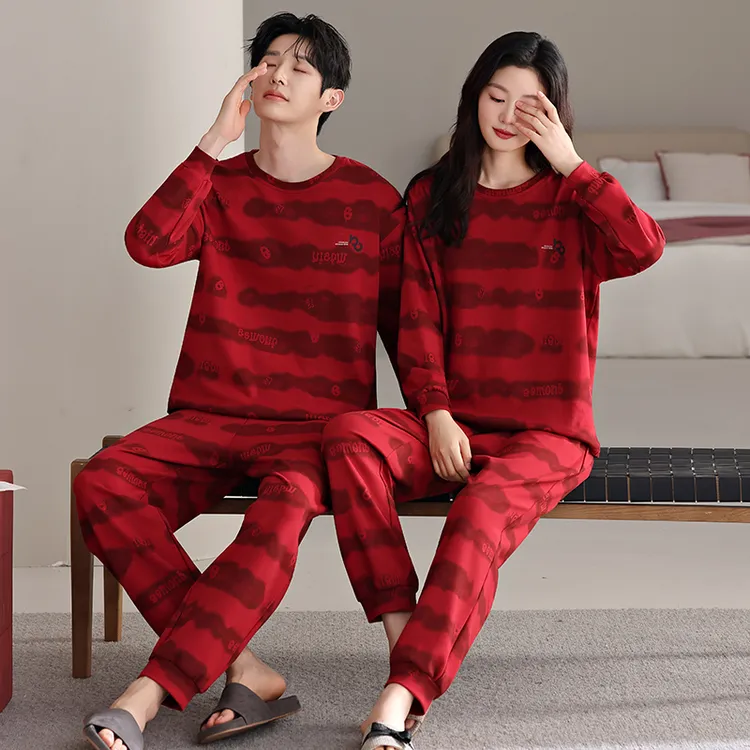 红色春秋季结婚情侣睡衣长袖纯棉套装男女新婚本命年家居服套装冬