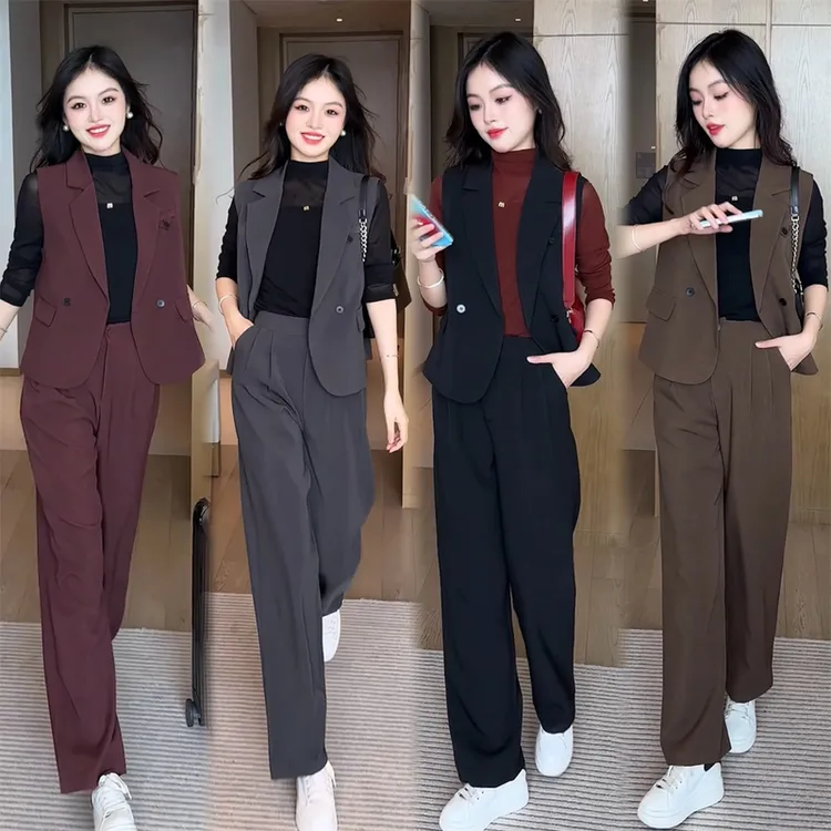 短袖春秋显瘦气质洋气时尚休闲秋季套装无袖减龄宽松韩版女神范