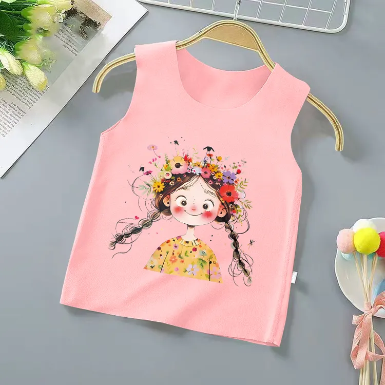 女童秋冬保暖德绒打底背心儿童卡通印花休闲百搭无袖上衣童装