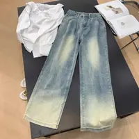 妮妮家3107秋季新款宽松高级感百搭美式复古渐变牛仔裤