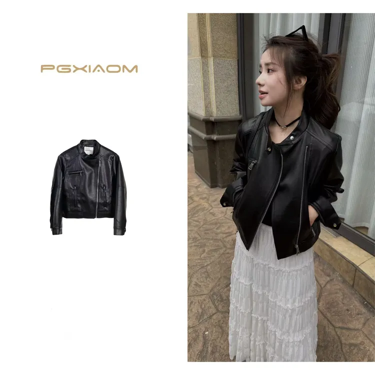 【PGXIAOM】润秀定制黑色机车服皮夹克外套P5910