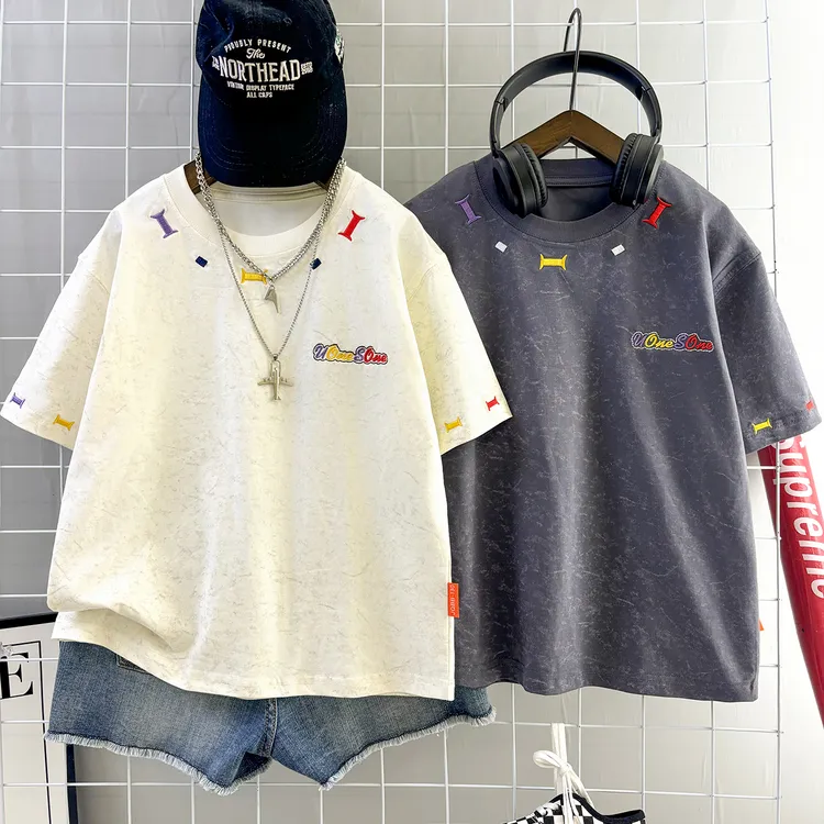 男童装夏季刺绣短袖T恤亲子款儿童衣服半袖休闲潮酷痞帅童装