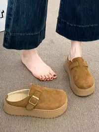 1615#秋冬款时尚休闲厚底加绒包头拖