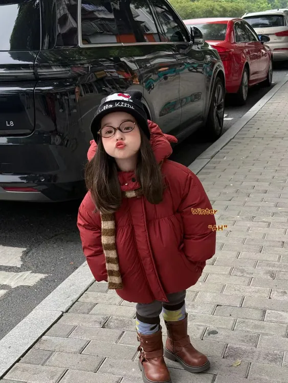 【AH现货】女童红色卡通背包加厚羽绒服（8152-冬A）汉服