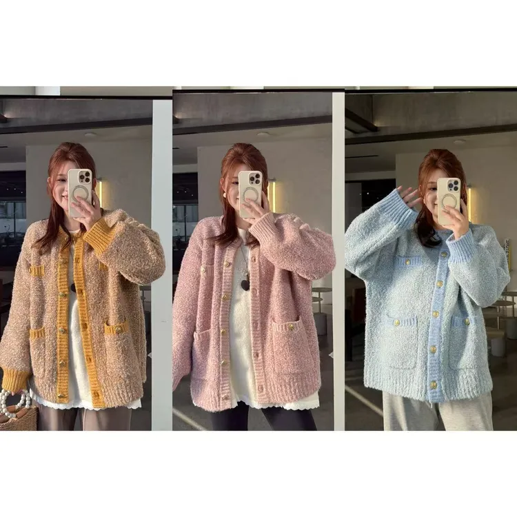 晶咕佳佳【迷迭香氛】精致撞色小香花色大毛衣气质时尚宽松加厚