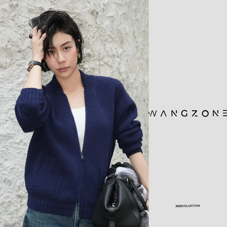 WANG ZONE｜100%绵羊毛暮色蓝强缩工艺针织毛衣老钱百搭拉链外套
