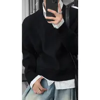 龙叨叨秋季新款潮流氛围感假两件衬衫竖纹宽松百搭长袖针织毛衣