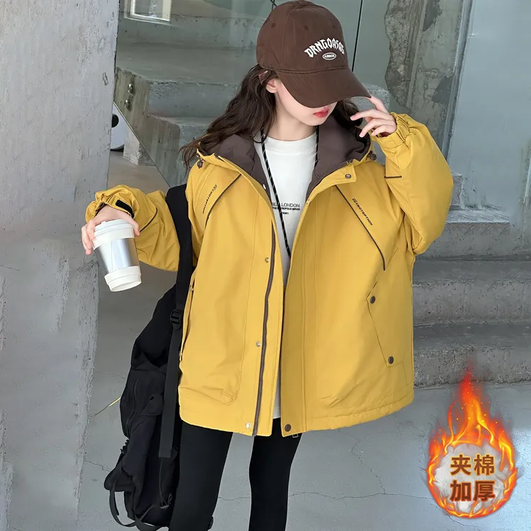 女童冬装新款洋气夹棉加厚外套冬季中大儿童洋气6-12岁韩版冲锋衣
