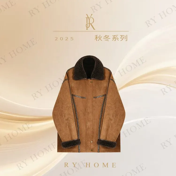 【容雨RYHOME】复古老钱风绵羊毛拼色翻领外套253W2548