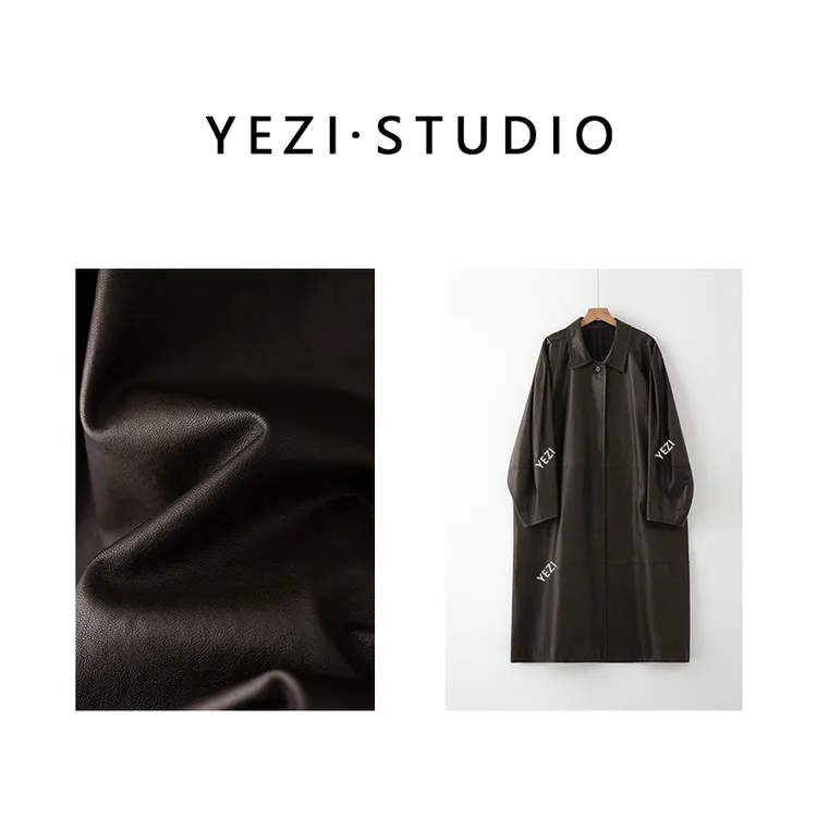 叶子定制【西西里岛】黑标重磅羊皮皮衣长款风衣外套25115401-1/12