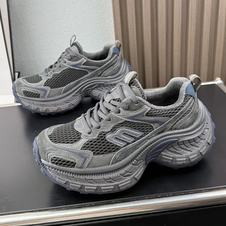 欧洲站2025冬季真皮做旧擦色老爹鞋女加绒厚底增高轻便休闲运动鞋