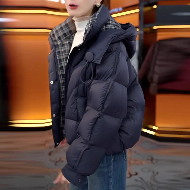 SHALLDOER【硬核御姐】格子拼接设计感棉服女2025外套拿捏冬季暖感