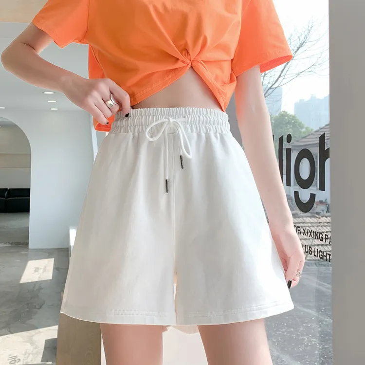 运动短裤女夏宽松薄款白色休闲阔腿外穿学生高腰显瘦外贸批发