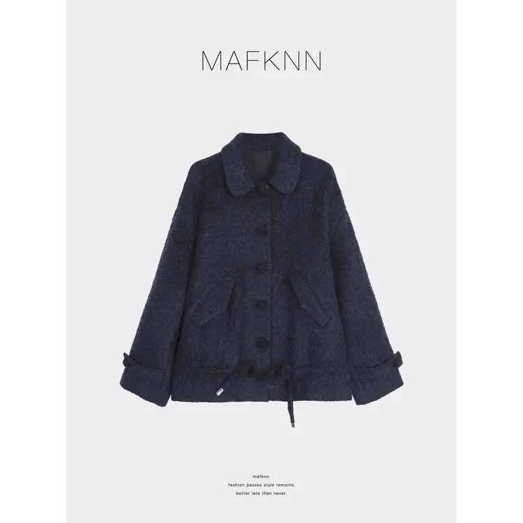 MAFKNN/玛肯时尚休闲简约纯色百搭舒适毛呢大衣外套MK13292