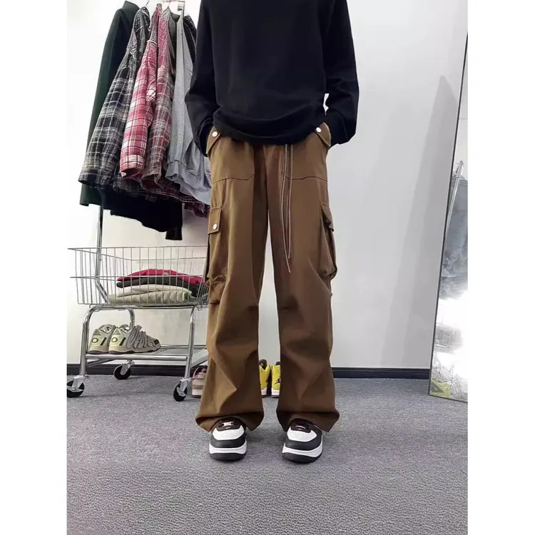 美式复古口袋工装裤男女潮牌高街休闲长裤宽松阔腿直筒裤