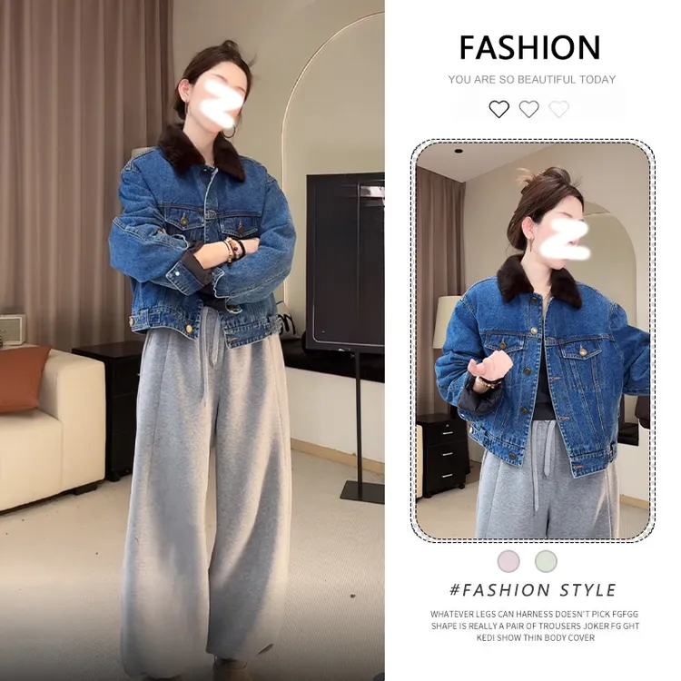 小众高级感撞色翻领牛仔外套女秋冬季宽松百搭小个子休闲夹克上衣