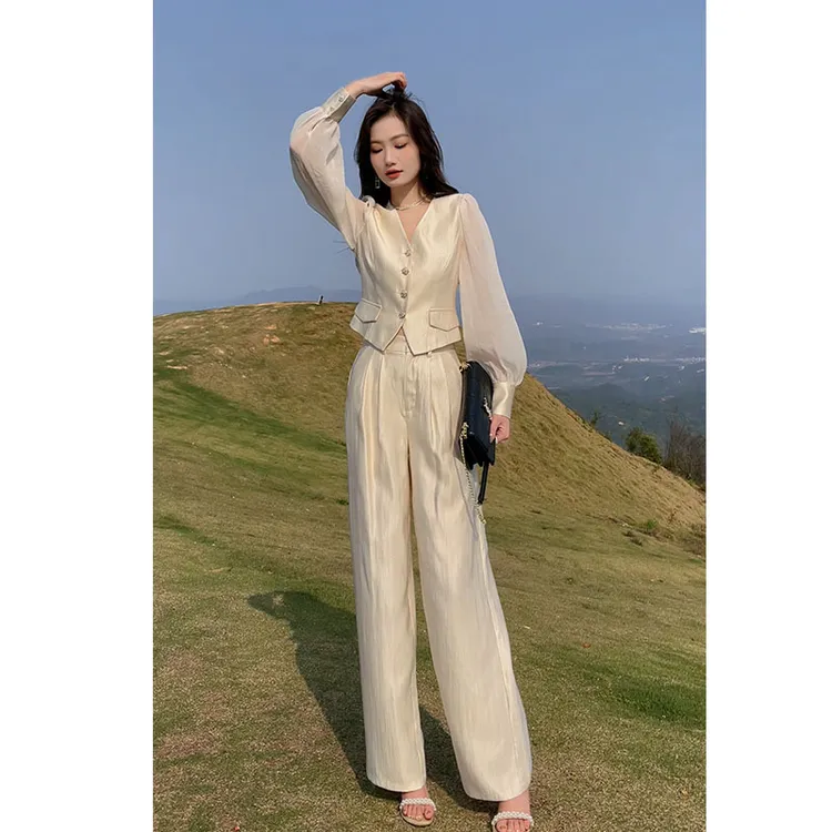 格润雅大方得体穿搭两件套2025年新款独特拼接气质上衣显瘦阔腿裤