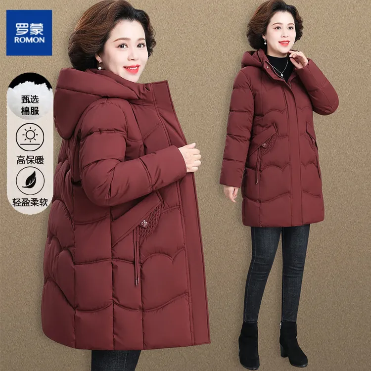 罗蒙中老年妈妈衣服冬装棉袄中长款加厚中年妇女气质外套羽绒棉服