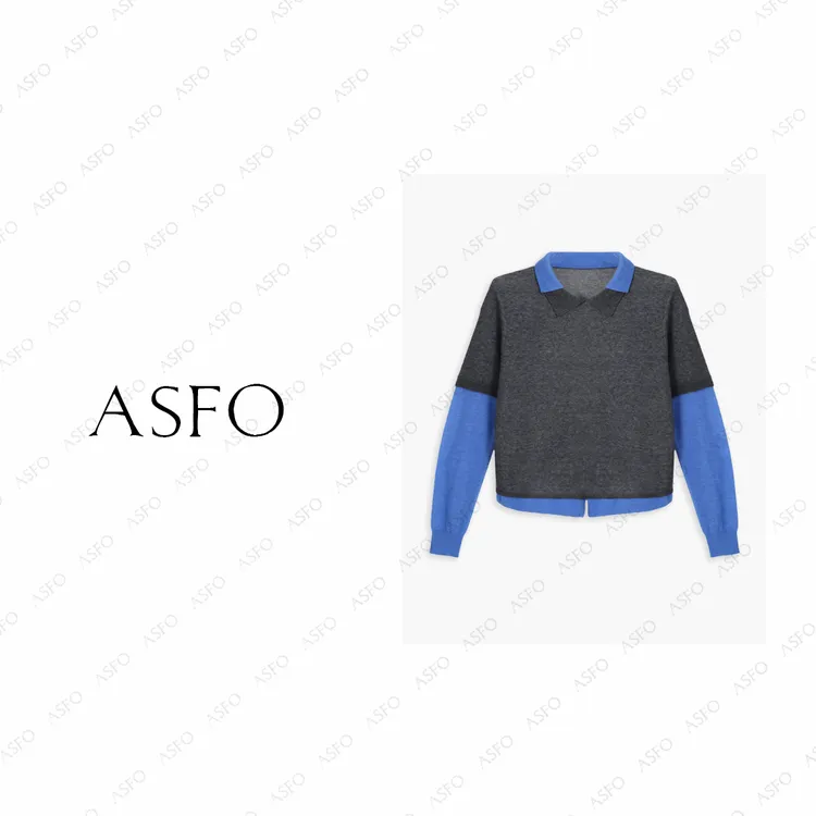 【AS预科生】25新洋气百搭百搭智性撞色假两件小衫AS25QXS04300