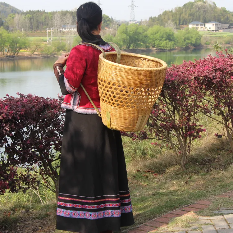 纯手工竹编编织复古大背篓背筐后背式背儿童背篓烟熏背篼舞蹈道具