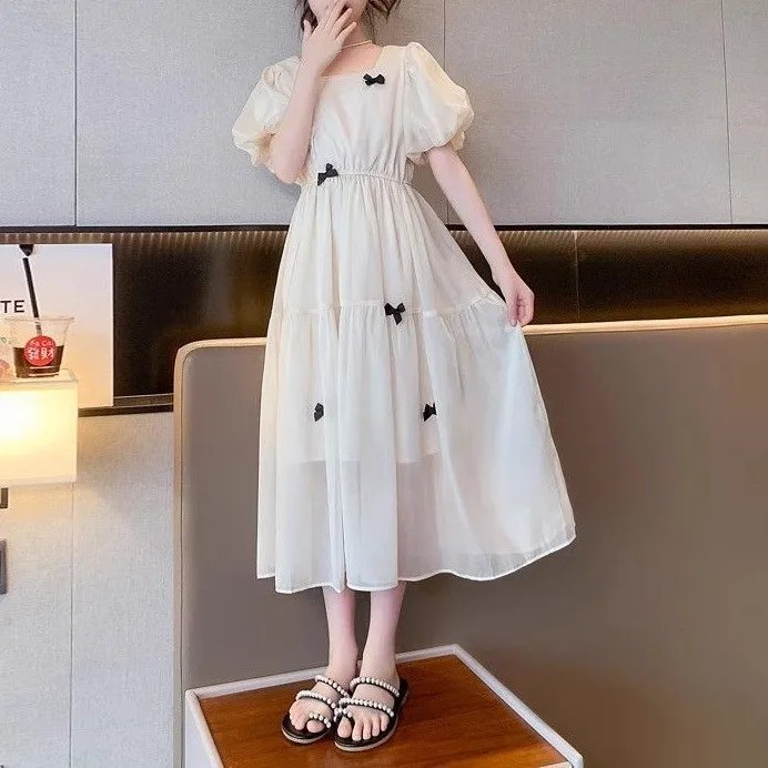 女童连衣裙夏季轻薄款儿童雪纺裙2025新款裙子中大童泡泡袖公主裙