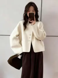 T短款双面羊毛大衣短外套保暖百搭休闲常规修身显瘦时尚大衣996