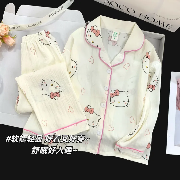 儿童睡衣女孩2025新款女童夏款HelloKitty长袖春秋季公主风家居服