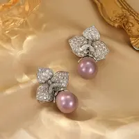 合金琉璃耳饰 轻奢重工花瓣时尚微镶设计水滴形女耳钉WH05007637