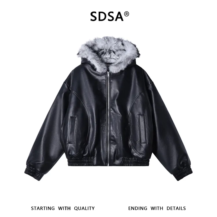 SDSA男士秋冬新款痞帅男装显瘦复古毛领皮衣夹克外套百搭时尚简约