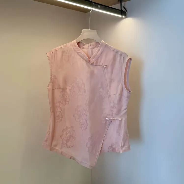 2025夏季新款新中式国风提花不规则无袖立领显瘦设计感洋气上衣女