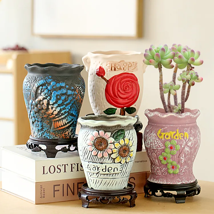 陶瓷粗陶透气多肉花盆大口径老桩多肉家用创意老桩花盆多肉专用盆