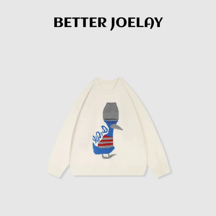 BETTERJOELAY -【碎雪声冷】时尚百搭圆领女套头毛衣休闲风LL6585