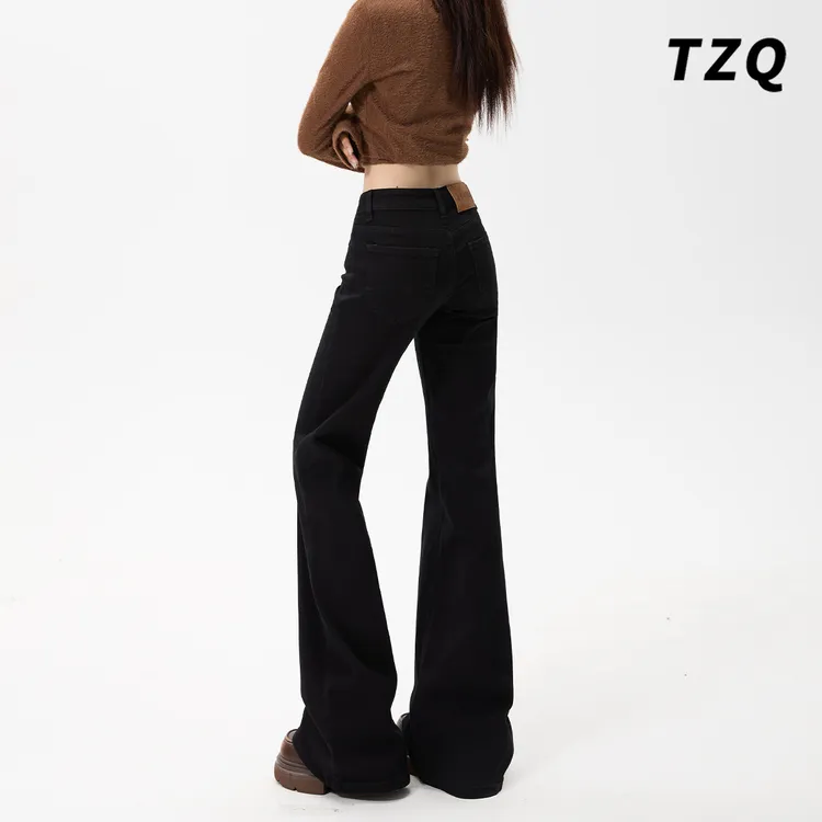 美式黑色低腰微喇牛仔裤女2025不贴腿垂感显瘦喇叭裤子TZQ2582542