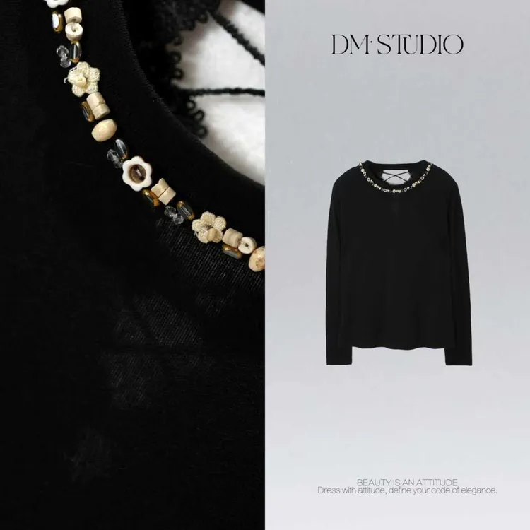 DEDM•STUDIO/气质减龄休闲圆领钉珠修身长袖上衣2509TX/615058