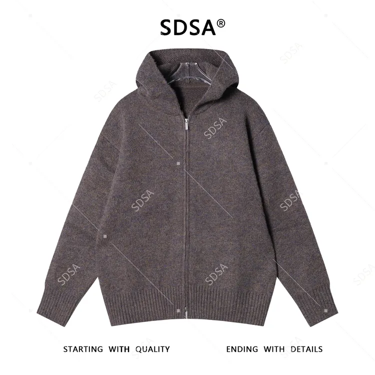SDSA秋冬新款痞帅男装潮牌扎染拉链连帽毛衣外套百搭简约针织衫