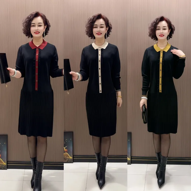 8811款时尚洋气百搭气质春秋中长款宽松针织裙子