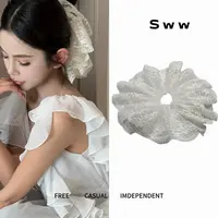 SWW超大手工蕾丝发圈春款新款气质百搭显脸小网纱超仙甜美发圈