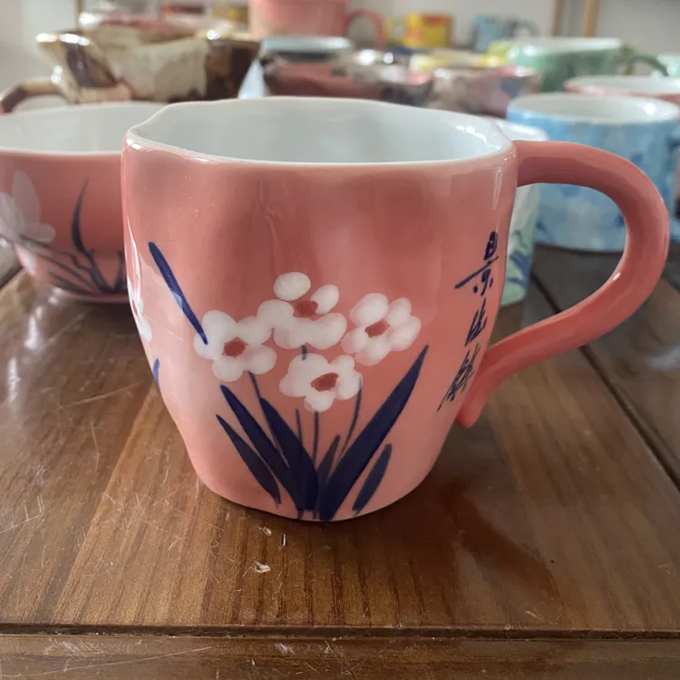 景德镇繁花马克杯釉下彩情侣杯办公室早餐创意水杯