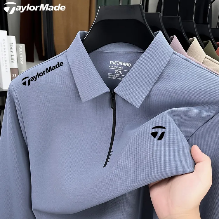 Taylormade泰勒梅高尔夫球服秋季男装透气polo衫男士翻领短袖上衣